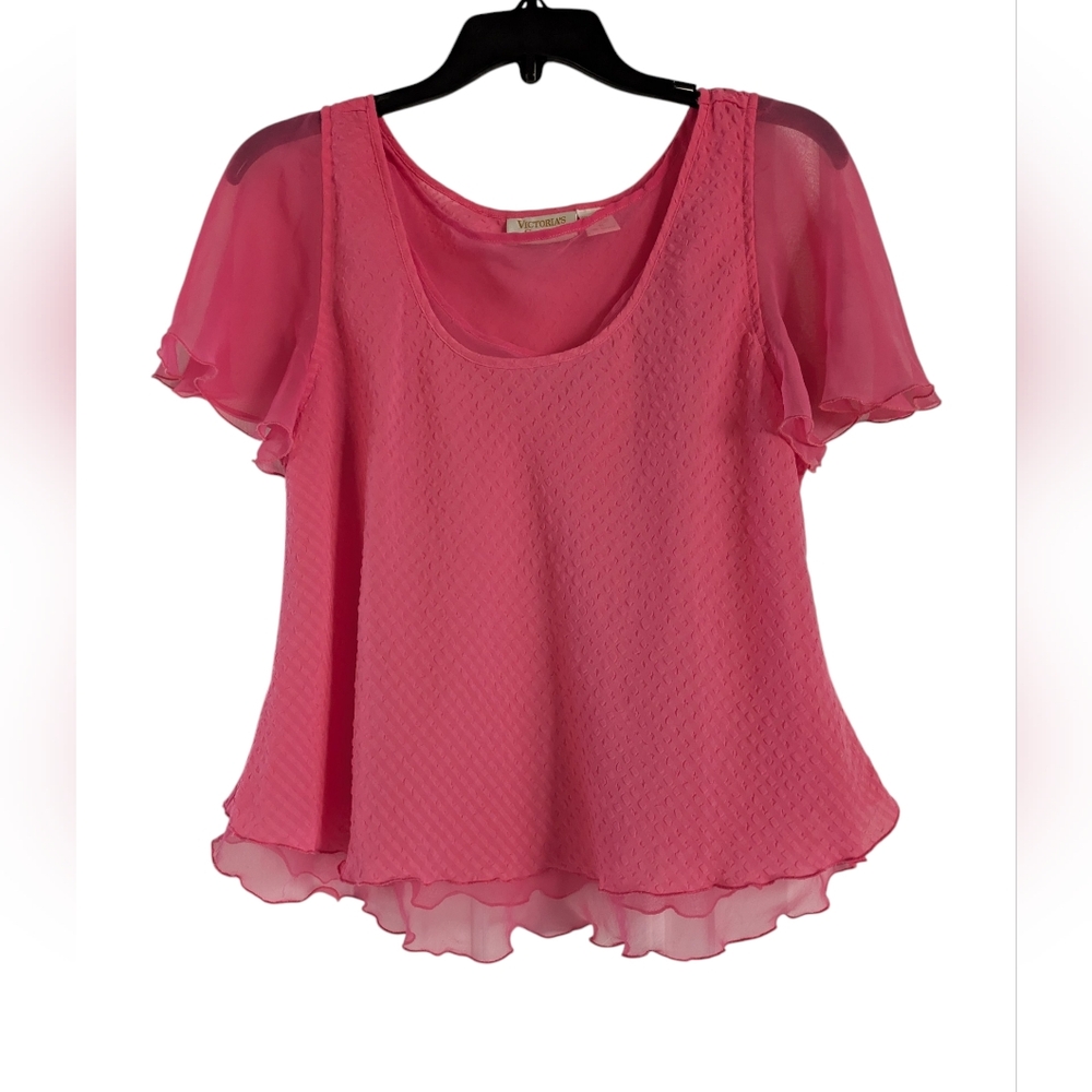 Vintage Victoria's Secret Pink Sheer Sleeves Blouse Size M